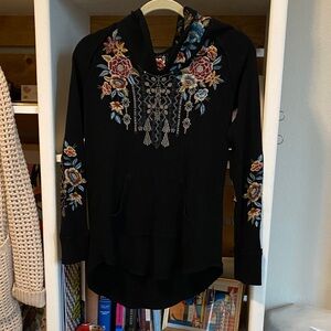 Johnny Was Black Waffle Knit with Colorful Floral Embroidery